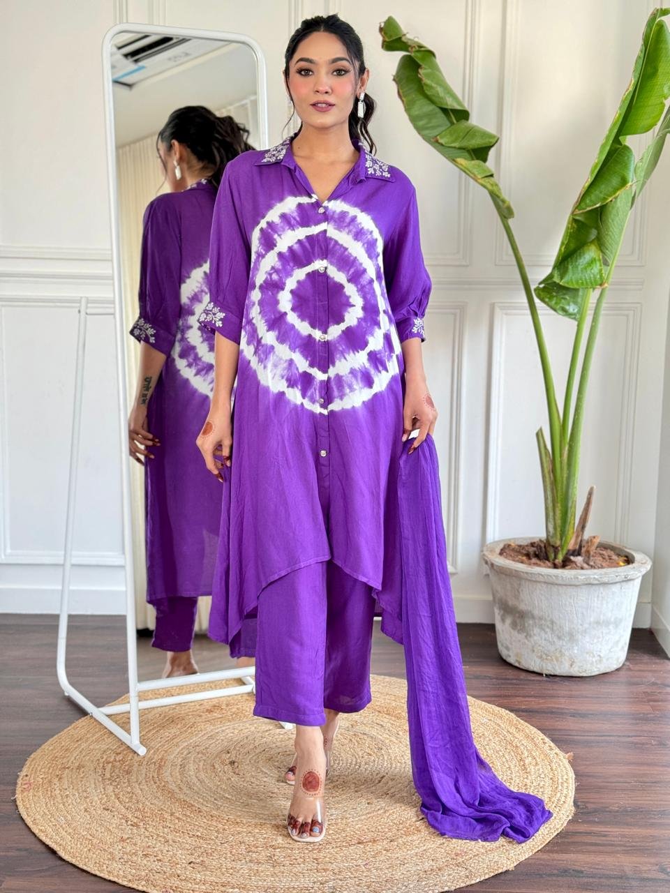 Purple Rayon Kurti Plazo With Chiffon Dupatta